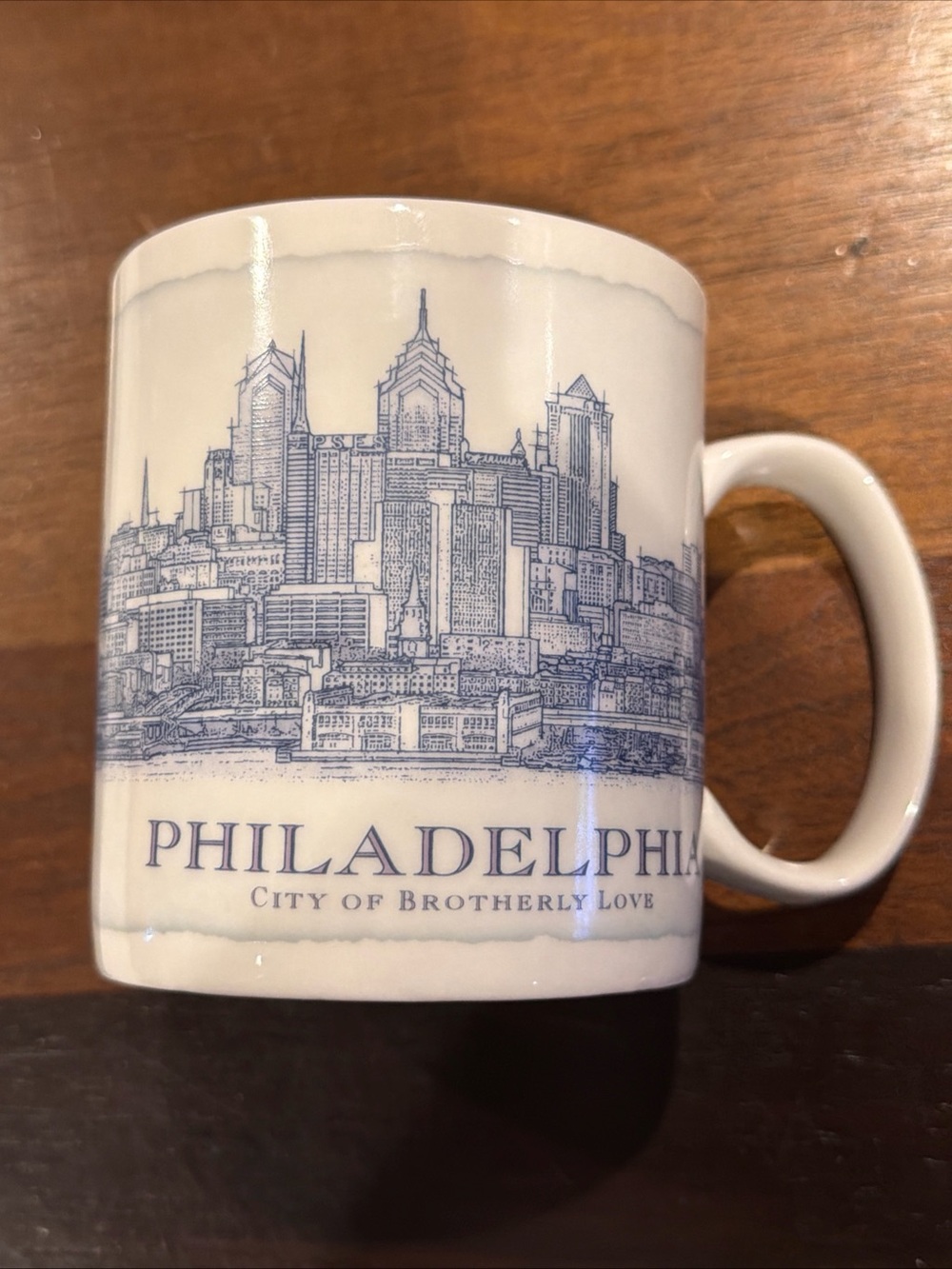 Starbucks White Ceramic Mug with Blue Philadelphia Skyline